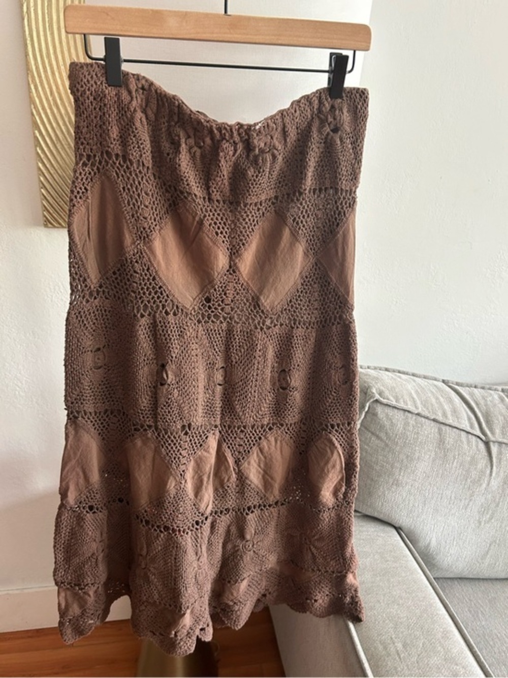 Y2K Brown Crochet Western Maxi Skirt S/M Prairie Indie